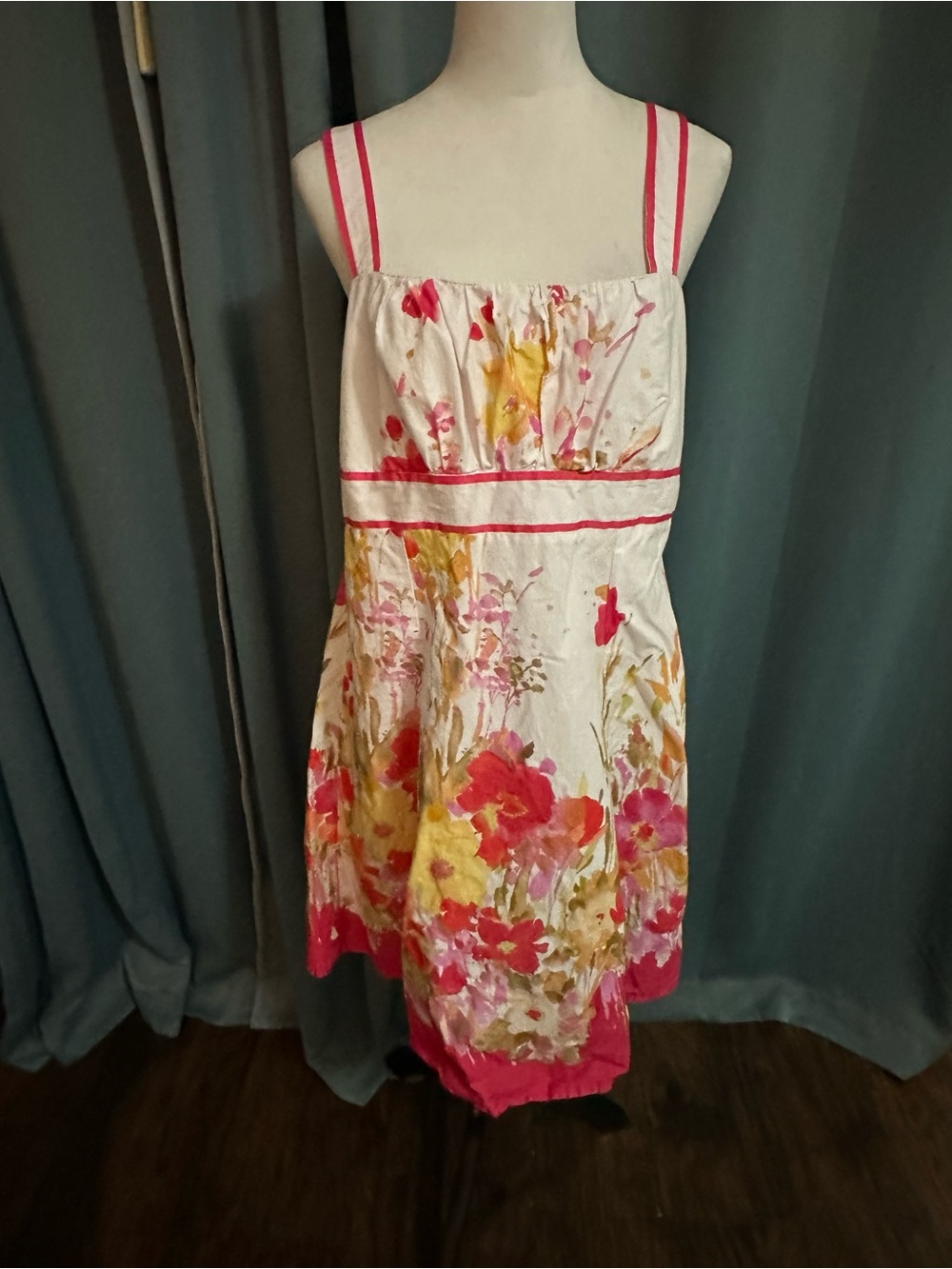R&K Women's Floral Sundress Size 16 White Pink Sleeveless Lined Summer Dress